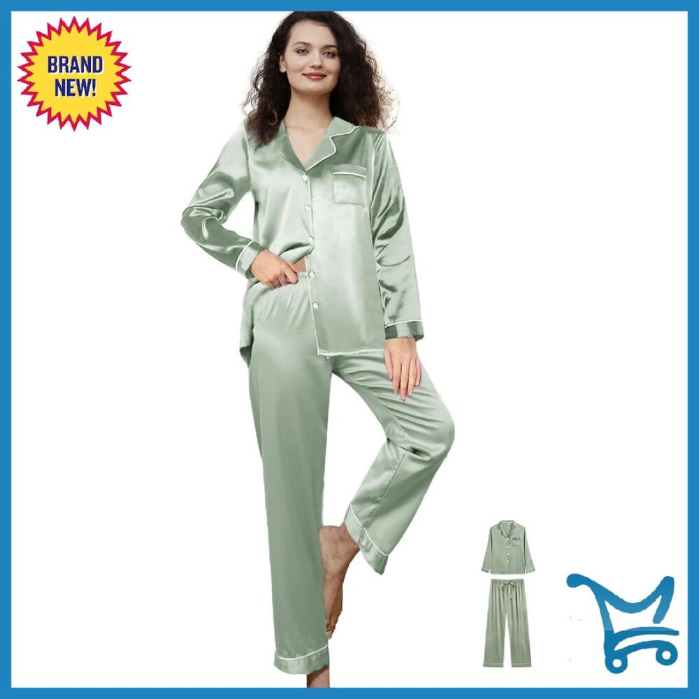 Silky Satin 3-Piece Pajama Set Long Sleeve Sleepwear Loungewear